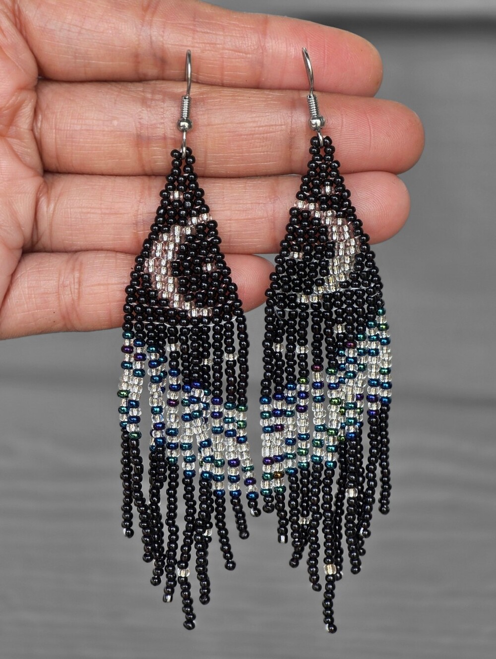 Moon Boho Earrings Beaded Fringe Handmade Jewelry Boheme Silver